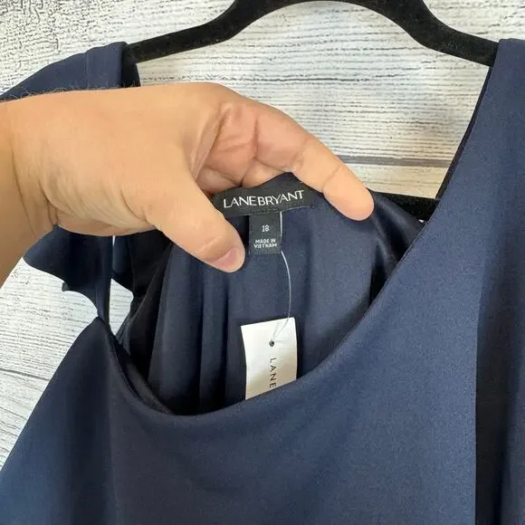 Lane Bryant Plus Size Navy Ruffle Solid Sleeveless Spring Dress Size 18 - Picture 5 of 6